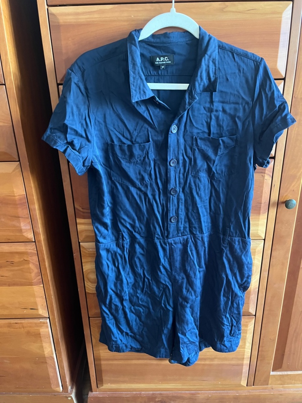 A.P.C. Marine blue romper jumpsuit, viscose, size M, no belt